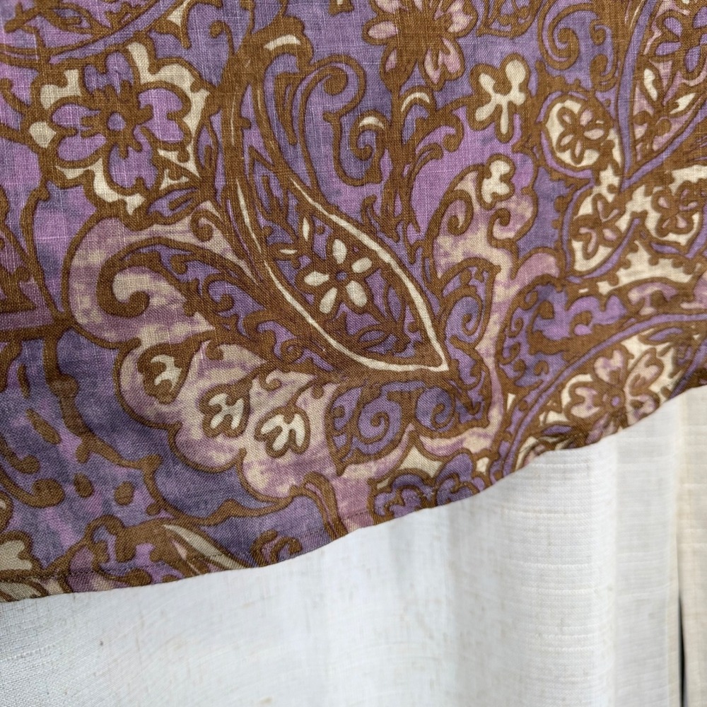 Luciano Barbera 100% Linen Button Down Shirt Purple Brown Paisley Italy LARGE - Picture 6 of 10